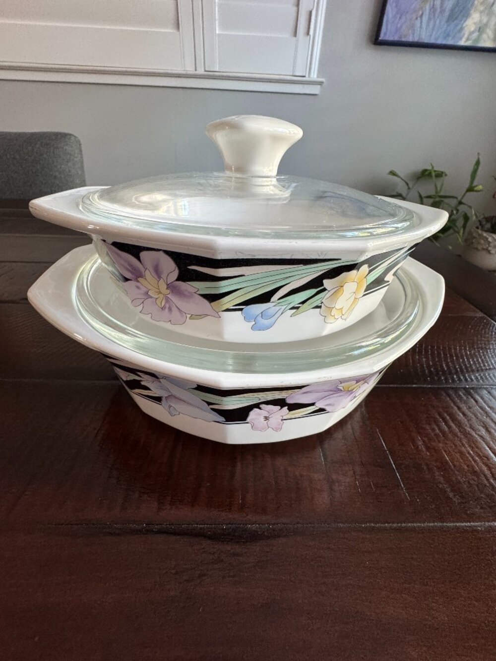 Vintage Mikasa Fire & Ice "Charisma Black" Casserole Dish Set (2 pieces w/lids)